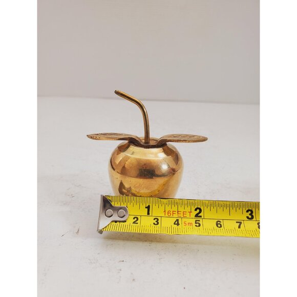 Small Vintage Brass Apple with Stem and Leaf - Picture 9 of 10